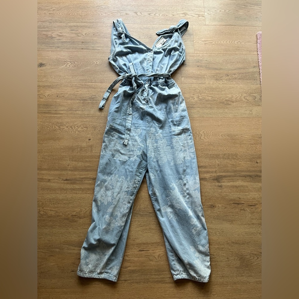 Pilcro by Anthropologie floral chambray jumpsuit